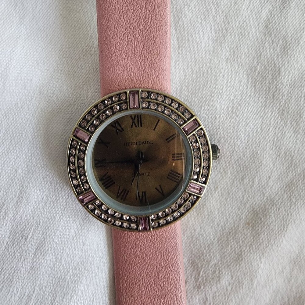 HEIDI DAUS WATCH PINK SWAROVSKI CRYSTAL WITH LEATHER BAND